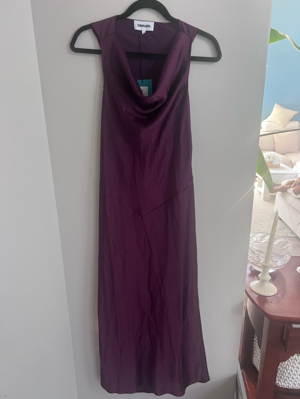 NWT | Saint Art Celeste Twisted Back "Grape" Satin Cowl-Neck Maxi Dress, Size S